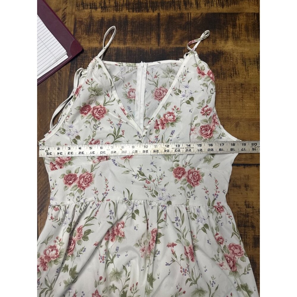 dressfo nwt large midi slip dress white and floral pink sleeveless vneck back zi - Picture 8 of 15